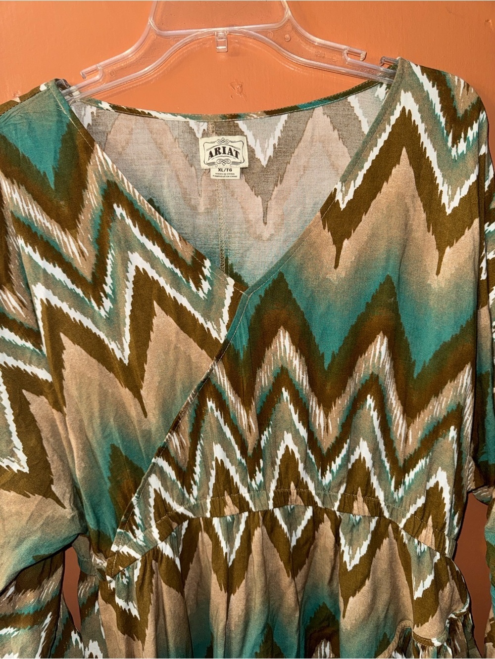 Ariat Chevron Mini Dress in Teal and Tan - Picture 5 of 12
